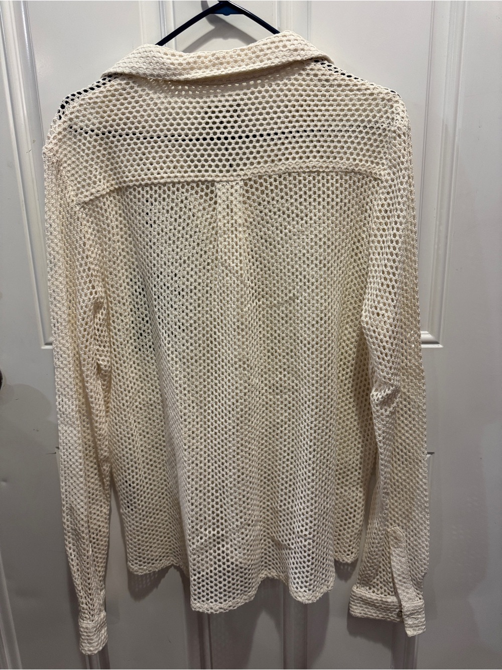 NWT Albus Lumen Cream Mesh Knit Long-Sleeve 100% Silk Polo Shirt Textured Weave - Picture 7 of 9